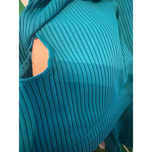 Carbon38 Teal Ribbed Cut Out Top Size S - Picture 4 of 5